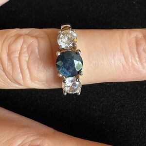 Vintage Avon Elegant Blue Stone with Cubic Zirconia Sterling Silver Ring Size 6